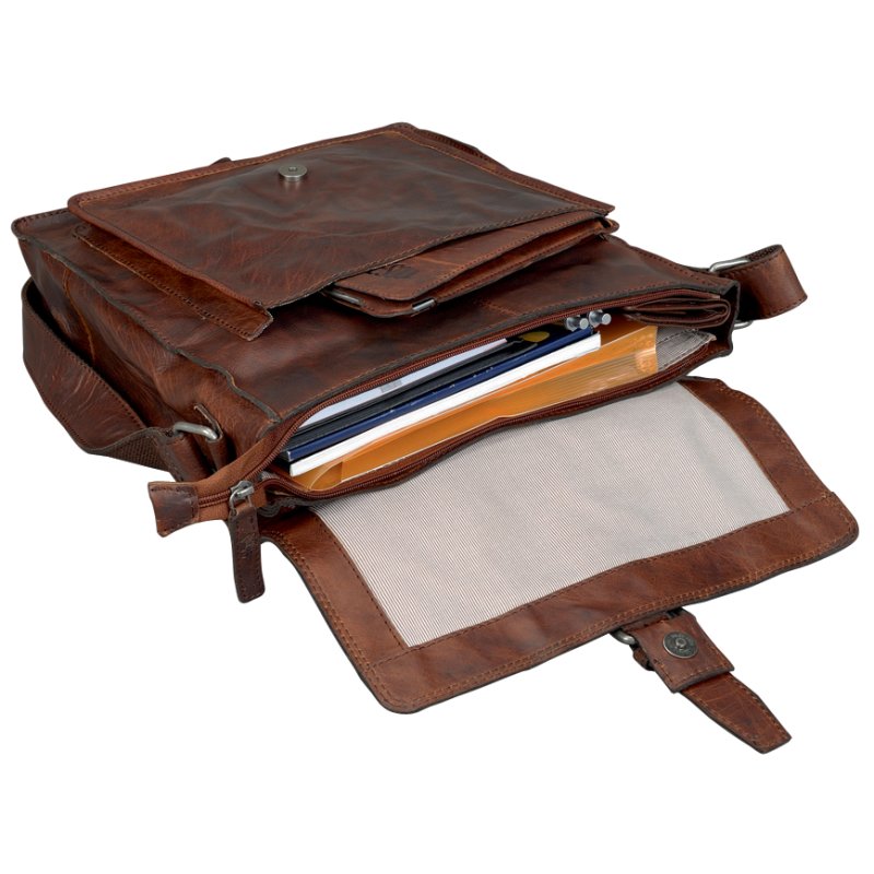 PRIDE&SOUL leren crossbodytas ETHAN, bruin, 32×10×35 cm